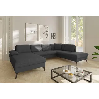 sit&more Wohnlandschaft Morris Jubi U-Form, B: 300 cm, Armteilverstellung, optional mit Bettfunktion, 1 Zierkissen, komfortable Sitzhöhe 44 cm grau