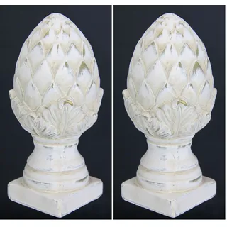 Dekoobjekt Zapfen dekorativer Pinien-Zapfen Deko-Zapfen auf Fuß Altweiß Creme in eleganter Shabby Landhaus-Optik Keramik-Zapfen Gartenfigur Geschenk Gartendeko Artischocke, 25 cm (Packung mit 2)