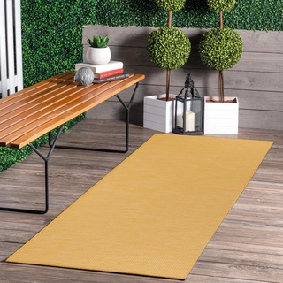 jimri In- & Outdoor Teppich - Wetterfester Teppich für Balkon, Terrasse, Garten, Wohnzimmer, Küche - Strapazierfähiger Bodenteppich, Widersteht UV-Strahlen & Wasser - Größe 80 x 250 cm, Gelb