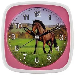 EUROTIME Wanduhr Kinderquarzwecker Pferd, schleichende Sekunde rosa