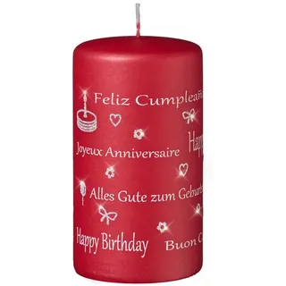 Kopschitz Kerzen Adventskerze Spruchkerze "Happy Birthday" XMas Rot Matt 130 x Ø 70 mm, 1 Stück rot
