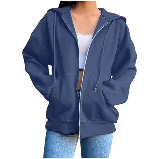 CSYX Sweatjacke Damen mit Kapuze Zipper Hoodie Jacke Leicht Übergangsjacke Elegant Einfarbig Dünne Kapuzenjacke mit Taschen Sweatshirt Locker College Jacke Baumwoll Sportjacke Trainingsjacke Pullover - 3XL