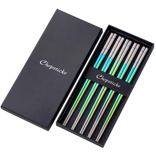 Do Buy Edelstahl Bunt Essstäbchen set Regenbogen Chopsticks Metall 5 paar Sushi Stäbchen für Japanische Koreanisch 23,4cm Länge spülmaschinenfest gut Geschenk für weihnachten/geburtstag