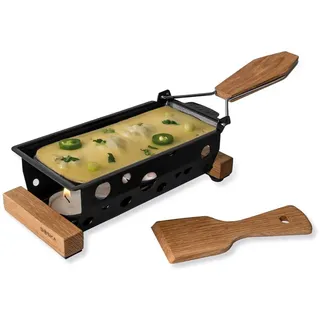 Boska Raclette 2 Personen Oslo - Mini raclette für Zwei Teelichter - Charakteristisch Holz mit Spachtel [Verleih Leckereien mit Geschmolzenem Käse oder Gegrilltem Gemüse] [Antihaftbeschichtung]