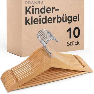 Kinderkleiderbügel Holz mit Haken 360° Drehbar - 10er Set - Robustes Natur Buchenholz - Perfekte Ordnung für Kinderkleidung