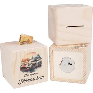 Holz Frank Spardose Holz Spardose Würfel mit Metallschloss - Für meinen Führerschein, (3-tlg) beige