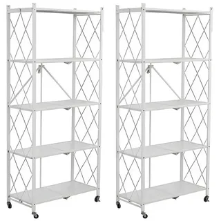 FOXSPORT Standregal mit Rollen, 1er-Packung, Komplett-Set, Traglast von 20 kg pro Ebene, mit 5 Ablagen, Schwerlastregal, Küchenregal, 72x37x163cm weiß