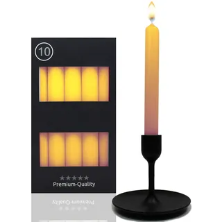 Candelo 10er Set Tafelkerzen Stabkerzen Gelb 18,5cm Kerze 7,5 Std Brenndauer - Kerzen Gold gelb für Kerzenständer und Kronleuchter - Leuchterkerzen