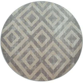 Teppich »Poco 821«, rund, Kurzflor, Rauten-Design, In- und Outdoor geeignet, 42645534-0 grau/weiß 6 mm