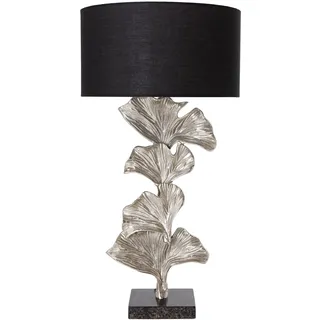 riess-ambiente.de Design Tischlampe GINKGO 70cm schwarz Stoffschirm silber Metall handmade Marmor-Fuß