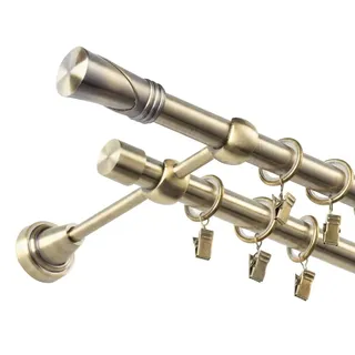 Fenster DEKOR Gardinenstange Gold Antik - Gordijnroede 140 cm - Elegante Modern Vorhangstange - 2-läufig stange vorhang - Karniesabschluss wählbar - Vorhang Stangen Gold Antik Duncan