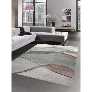 CARPETIA Teppich modern Wohnzimmer Wellen rosa grau Pastell Größe 80x150 cm
