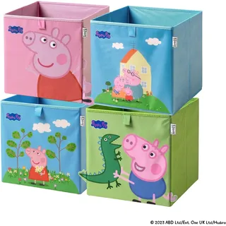 Lifeney meets Peppa Wutz Aufbewahrungsboxen für Kinder 4er Set – Box-Set mit Peppa Pig Motiven zur Aufbewahrung von Spielzeug – 30 x 30 x 30 cm passend für klassische Würfelregale