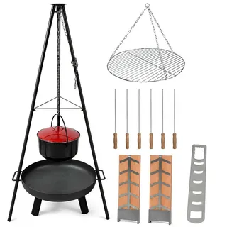colourliving Feuerschale 6-in-1 Grill-Set, mit Schwenkgrill, Feuerzangenbowle, Grillrost, Feuerschale mit Schwenkgrill Komplettset schwarz