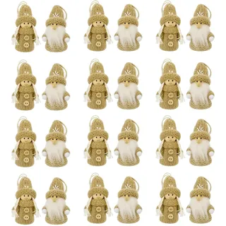 hausleben Wichtel Weihnachtsanhänger 24er Set 7 cm – Baumschmuck Holz | Niedliche Wichtelpaare aus Holz & Strick in Beige, 24-teilig (12 Paare) mit Band – Für Weihnachtsbaum, Fenster & Geschenk