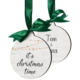 Persönliche Weihnachtskugel Anhänger - Weihnachtskugeln mit Namen & Text personalisiert - Tannenbaumschmuck Holz weiß rosa - Weihnachtsanhänger online gestalten