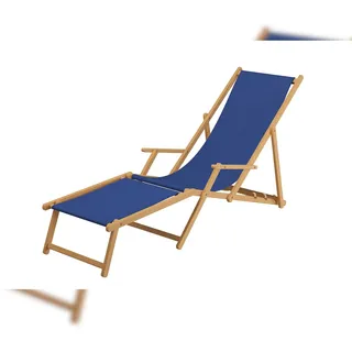 Erst-Holz Strandliege blau Liegestuhl Holzliege Buche natur Fußteil Kissen klappbar 10-307 N F KH
