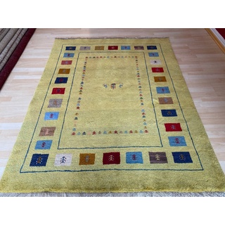 Orientteppich Perserteppich Perser Gabbeh Teppich 194×151 Handgeknüpft Schurwolle, Morgenlandbazar, Handgeknüpft aus reine Hochlad Schurwolle mit Zertifikat gelb