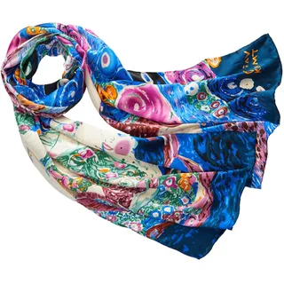 Prettystern Damen bunter Seidenschal - Gustav Klimt Jugendstil Kunstmotiv - blau Schal aus 100% Seide P933 die Jungfrau - 160 cm X 43 cm