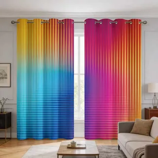 Generisch Farbverlauf Bunt Vorhänge Blickdicht mit Ösen 2er Set Deko | Fenster Thermo Gardinen Regenbogen Ombre Muster Schlafzimmer Wohnzimmer Deko, Verdunkelungsvorhänge H137 x B117 E&6833