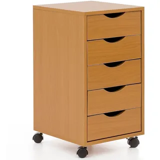 KADIMA DESIGN Rollcontainer WL5.924 33x64x38cm Buche MDF-Holz, Schreibtisch-Container Rollschrank 5 Schubladen, Moderner Schubladencontainer mit Rollen,