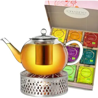 Creano Weihnachts-Set Teekanne 1.6l  + Edelstahl-Stövchen + 45 Bio Kräuter/Früchte-Tee | Gr.: onesize