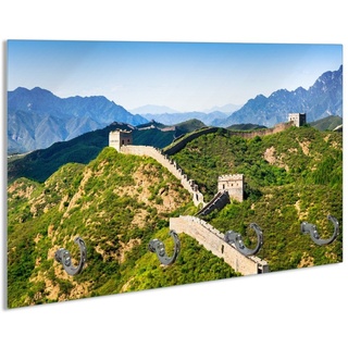 Wallario Schlüsselbrett Die Chinesische Mauer - Wahrzeichen in China im Sommer, (inkl. Aufhängeset), 30x20cm, aus ESG-Sicherheitsglas gelb