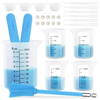 Suzzam Silikon Messbecher set für Harz, klare 2 Skalen 250&100ml Messbecher | Silikon Mischpaddel & Rührstäbchen, wiederverwendbares und leicht zu reinigen Epoxidharz zubehör zum Harzmischen, Formen