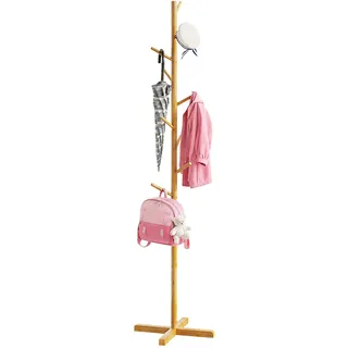 BAMBOOHOMIE Bambus-Baum-Garderobenständer, freistehend, Kinder-Kleiderbaum mit 9 Haken, 3 verstellbare Höhen, für Kinder und Erwachsene, Kleiderständer, passend für Eingangsbereich, Schlafzimmer, Büro