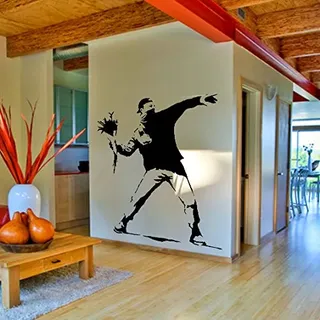 (140 x 138 cm, Motiv Banksy Flower Thrower Protest Wandtattoo Graffiti/Street Art decor Wandaufkleber, Abnehmbare DIY Wandsticker "Home", inklusive Geschenkbox, verschiedene