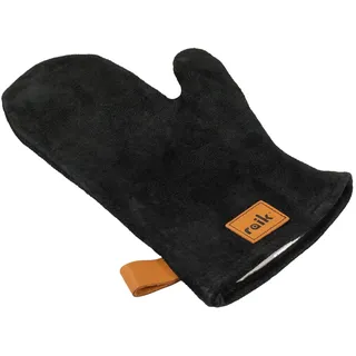 Raik Kaminhandschuh Ofenhandschuh Echtleder schwarz 31x18 cm One Size hitzebeständiger Grillhandschuh mit Baumwollfutter und Lederschlaufe - EN 407 zertifizierter Schutzhandschuh mit Thermoisolierung
