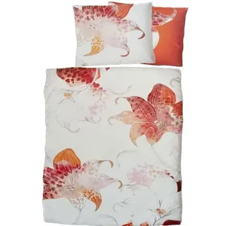 KH-Haushaltshandel 2-tlg. Biber Winter Bettwäsche 135 x 200 + 80x80 cm, 100% Baumwolle, weiß, Blüten Muster