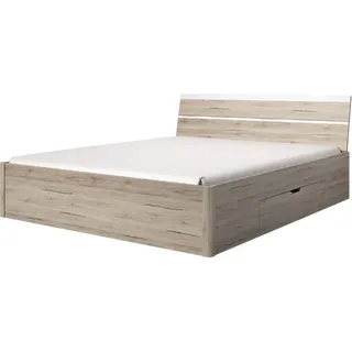 Lomadox - Doppelbett mit Schubkästen Liegefläche 180x200 cm BIRMINGHAM-83 in Sanremo Eiche hell Nb. mit weiß, b/h/t: ca. 188/92/218 cm