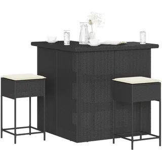 vidaXL 3-tlg. Gartenbar-Set mit Kissen Schwarz Poly Rattan