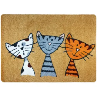 deco-mat Fußmatte Katze 40 x 60 cm Beige - Fussmatte mit Katzen - rutschfest & waschbar - Schmutzfangmatte für Innen und Außen mit lustigem Motiv
