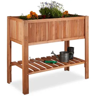 Relaxdays Hochbeet Holz mit Ablagefach 88 x 43,5 x 80 cm rotbraun