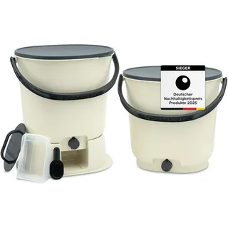 EM-Chiemgau Komposteimer Küche Geruchsdicht [2 Stück] je 15,3 L Volumen Küchenabfalleimer Bokashi Eimer Komposter für Küchenabfall, Mülltrennung & Kompostieren | Biomülleimer (Creme)