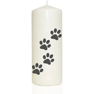 WB wohn trends Spruchkerze, 4 Tier-Pfoten/Hund Katze, grau, 20cm, 765g d8cm, Trauer-Kerze mit Spruch, Brenndauer ca 70 Std