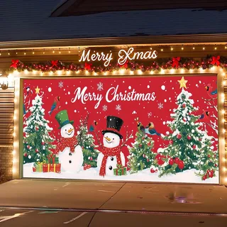 Weihnachts-Garagentor-Abdeckung Dekorationen Feiertags-Garagentor-Banner, Winterlicher Weihnachtsmann Schneemann Weihnachts-Garagentor-Wandbild Hintergrund für Outdoor Indoor Zuhause Feiertagsparty