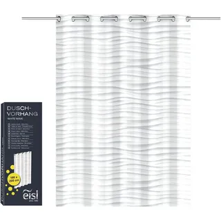 Eisl Textil Duschvorhang 180x200 White Wave, waschbarer Antischimmel Vorhang mit Motiv