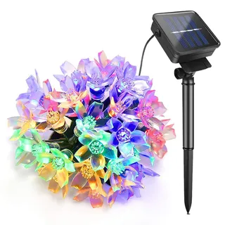 Lamker 50 LED Blume Lichterkette Solar Bunt Außen Wasserdicht Lichterketten 8 Modi Dimmbar Solarbeleuchtung für Garten Terrasse Balkon Hof Tor Haus Hochzeit Weihnachten Pfirsichblüte Licht Deko