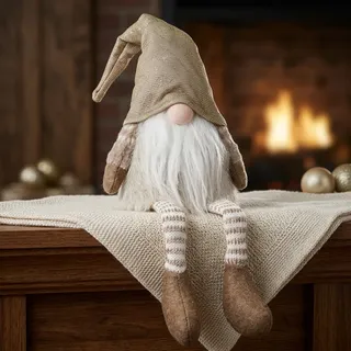 Wichtel Kantenhocker Deko Figur Gnom sitzend 15cm (48cm) Weihnachtswichtel braun