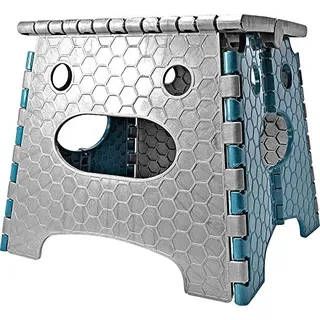 STARK Tritthocker faltbar 27 cm – Klapphocker für Kinder und Erwachsene, klappbar & stabil, rutschfest mit Griff – Faltbarer Hocker für Küche, Bad, Garten & Werkstatt, platzsparend (Grau-Blau)