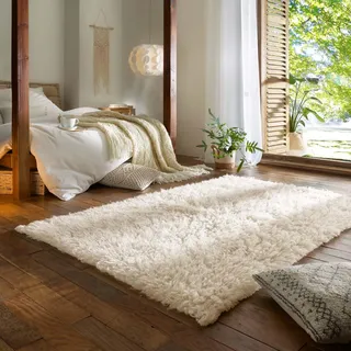 Taracarpet Teppich Wollteppich Flokati Diana aus Schurwolle, Schafwollteppich Hochflor Langflor fürs Wohnzimmer Schlafzimmer Esszimmer Weiss beige Creme 250x350 cm