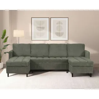 Dorel Home Wohnlandschaft LINDHUS, Cord, Modulsofa, verschiedene Stellvarianten, Breite als U-Form (254cm) mit Verbindern fixierbar, Recamiere,Stauraum grün