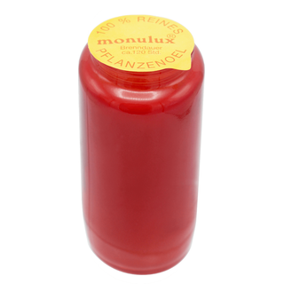 MONULUX-Glasöllicht, 100% reines Pflanzenöl, Rot, Brenndauer ca. 120 Stunden, 140/65 mm, Karton mit 20 Stück