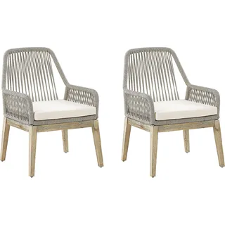 Beliani Gartenstuhl 2er Set Beige Kunststoff-Geflecht und Akazienholz 2er Set Landhausstil Gartenzubehör Gartenmöbel Terrassenmöbel