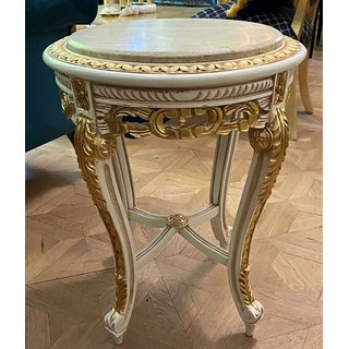 Casa Padrino Barock Beistelltisch Weiß / Gold / Creme - Handgefertigter Antik Stil Massivholz Tisch mit Marmorplatte - Wohnzimmer Möbel im Barockstil - Antik Stil Möbel - Barock Möbel