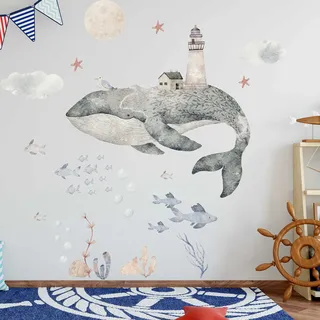 WANDKIND Wal Wandtattoo Kinderzimmer V402 | handgezeichnet | AUFKLEBER Kindergarten | Wandsticker Babyzimmer Leuchtturm (40 x 40 cm)