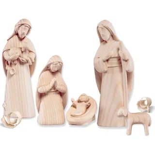 Akantus Krippenfiguren Set 6-teilig aus Holz – Weihnachtskrippe mit HL. Familie, Hirte & Schaf – liebevoll Geschnitzte Krippenfiguren aus Eschenholz – Traditionelle Krippe aus Südtirol